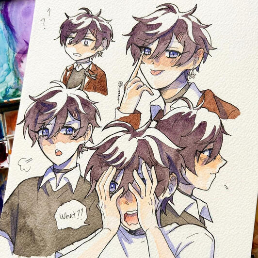 Watercolor fanart. In Frame: Shxtou (Vtuber)